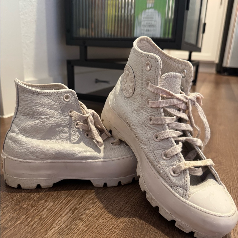 Converse Cream platform/leather high tops
